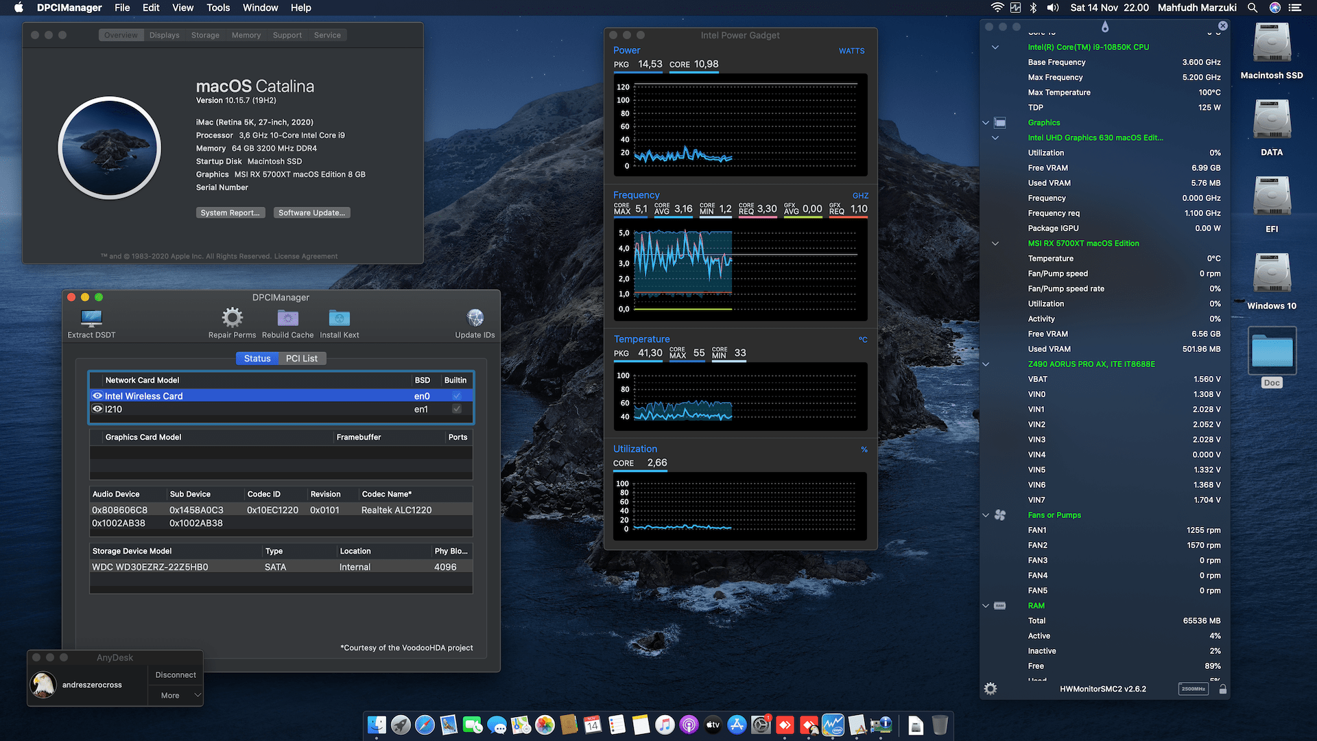 Success Hackintosh macOS Catalina 10.15.7 Build 19H2 in Gigabyte Z490 Aorus Pro AX + Intel Core i9-10850K + MSI RX 5700XT